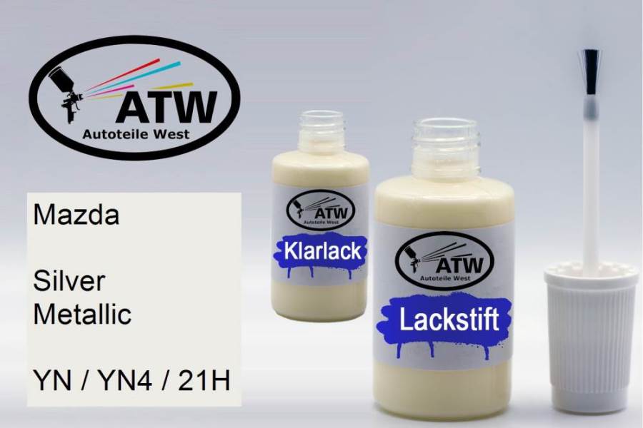 Mazda, Silver Metallic, YN / YN4 / 21H: 20ml Lackstift + 20ml Klarlack - Set, von ATW Autoteile West.
